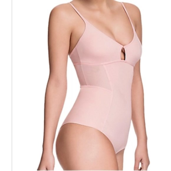 Squeem Sheer Allure Shaping Bodysuit in Pink Summer - Picture 1 of 5